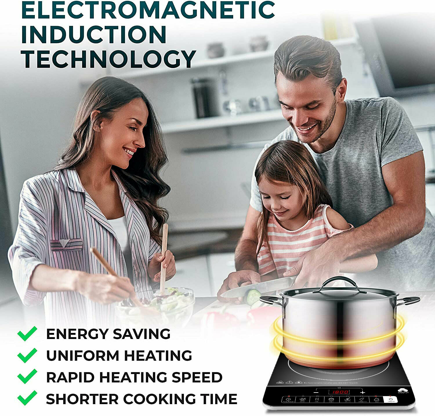 Portable Electric Induction Cooktop 1800W Single Burner Cooker Timer CHILD LOCK - Fresh Stock Dated February 2026