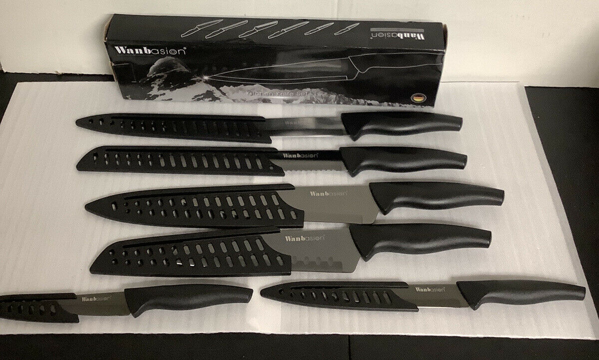 Wanbasion 6 Piece matte black Professional Kitchen Knife Set: New Open Box - Fresh Stock Dated January 2026