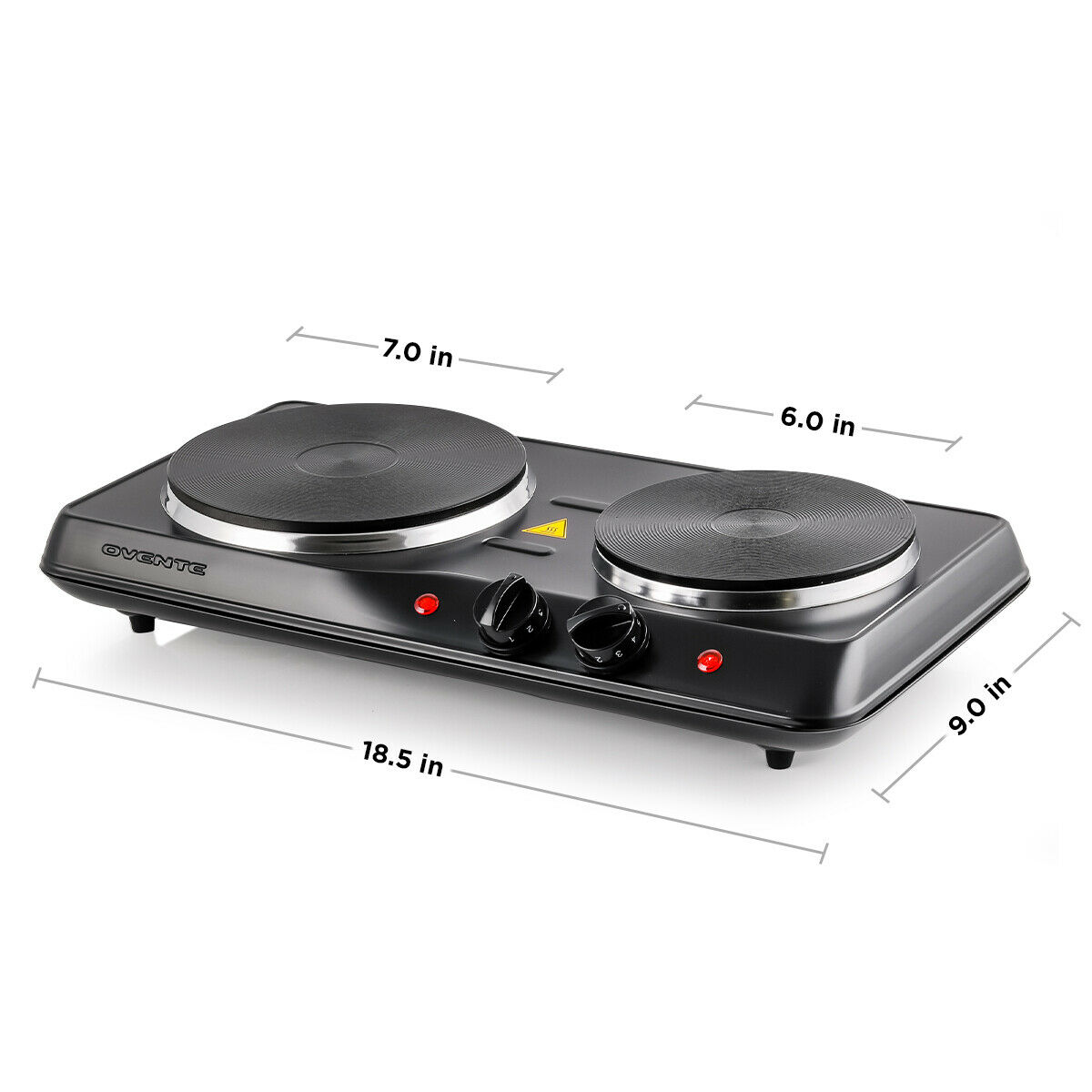 Ovente Electric Cast Iron Burner 7 Inch Double Hot Plate Compact Cooktop BGS102B - Fresh Stock Dated January 2026