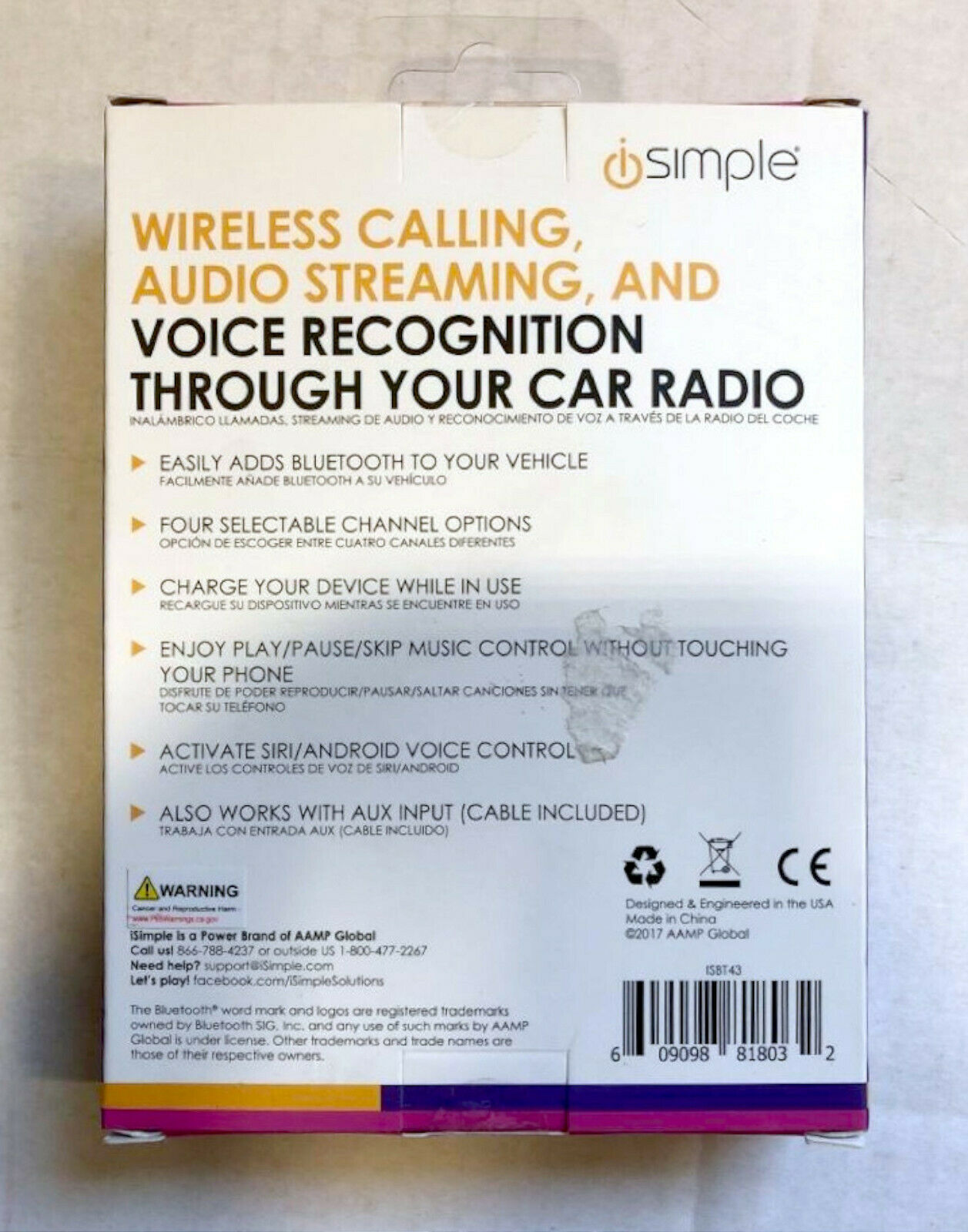 NEW iSimple Bluetooth Car Wireless BluStream FM Transmitter 2017 version - Fresh Stock Dated December 2025