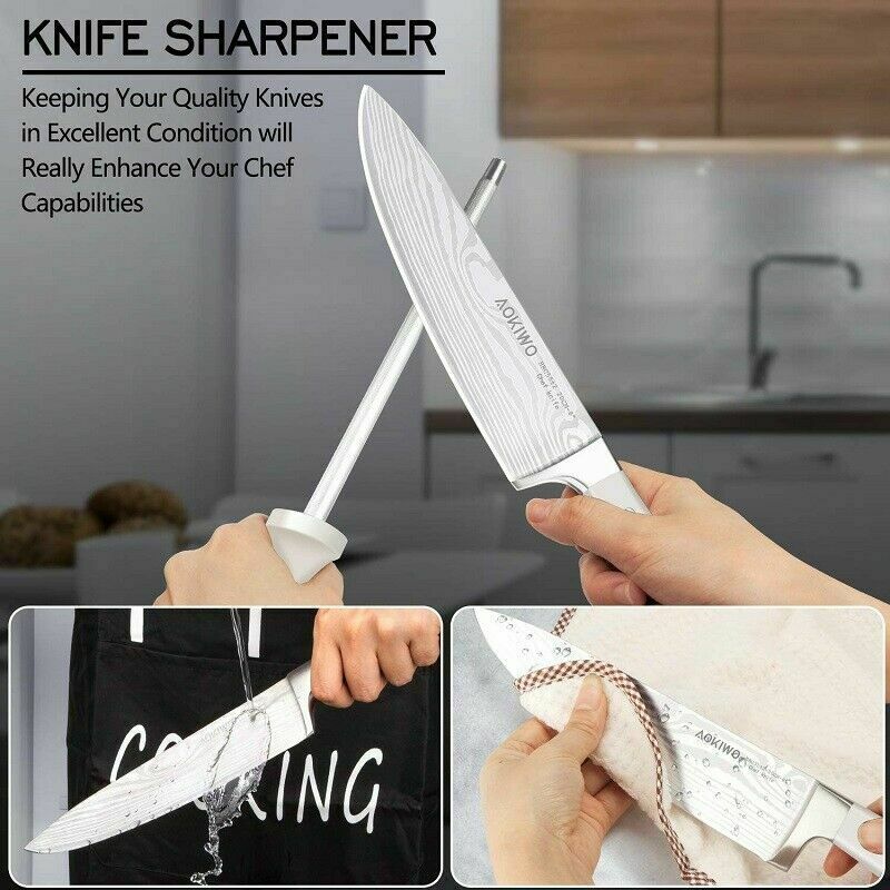 Juego De Cuchillos De Chef Profesional Cocina Acero Inoxidable Con Bloque Madera - Fresh Stock Dated January 2026