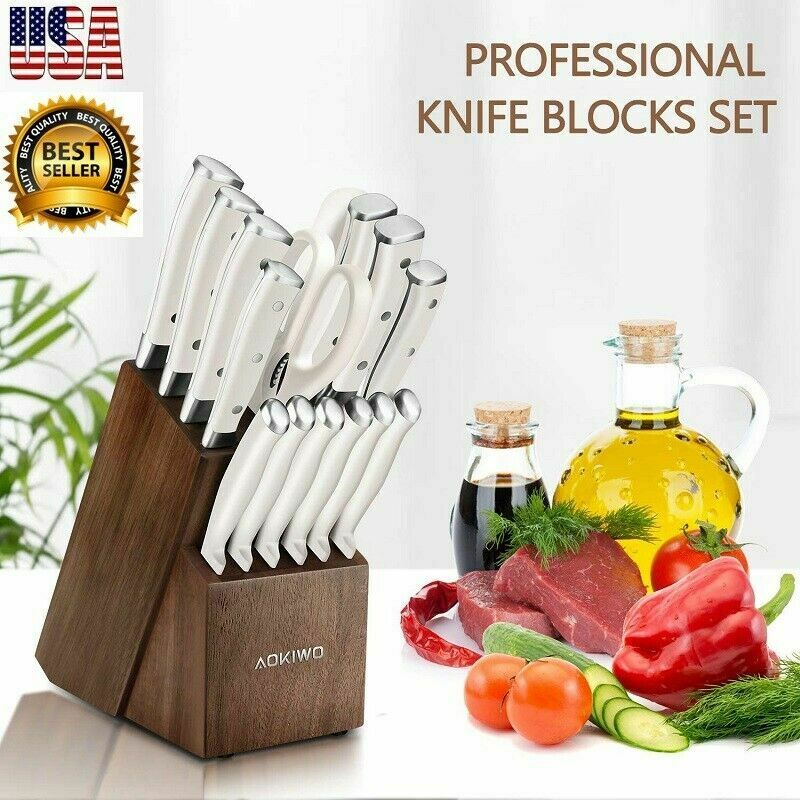 Juego De Cuchillos De Chef Profesional Cocina Acero Inoxidable Con Bloque Madera - Fresh Stock Dated January 2026