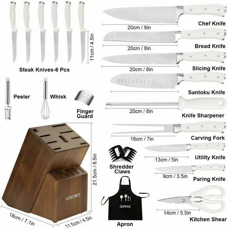 Juego De Cuchillos De Chef Profesional Cocina Acero Inoxidable Con Bloque Madera - Fresh Stock Dated January 2026