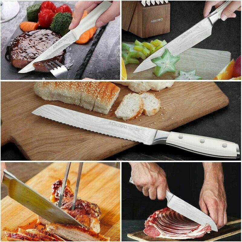 Juego De Cuchillos De Chef Profesional Cocina Acero Inoxidable Con Bloque Madera - Fresh Stock Dated January 2026