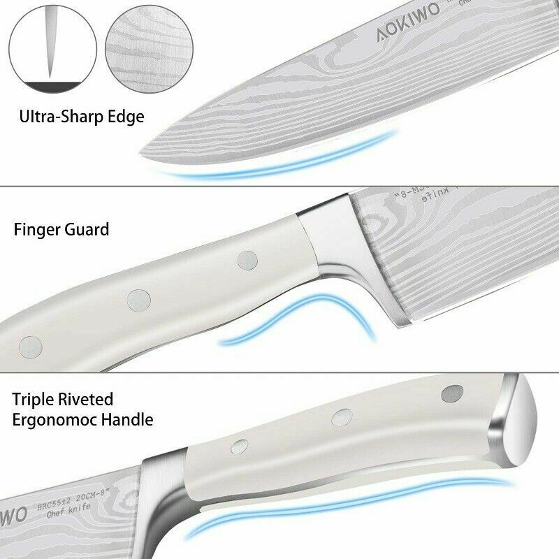 Juego De Cuchillos De Chef Profesional Cocina Acero Inoxidable Con Bloque Madera - Fresh Stock Dated January 2026