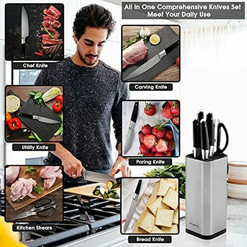 Kitchen Knife Set, 7 Pieces German High Carbon Stainless Steel Knife Block Set - Fresh Stock Dated January 2026