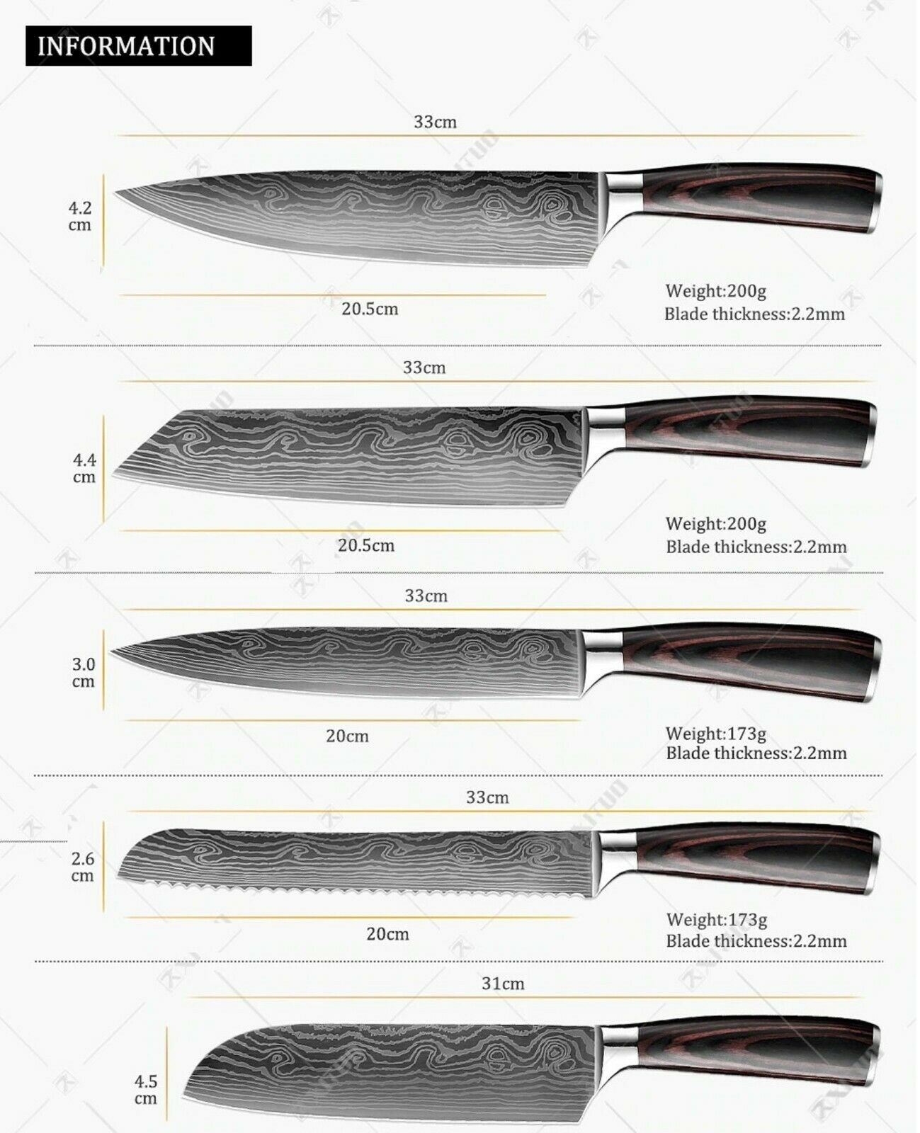 Kitchen Knife set Professional Stainless Steel Damascus Cleaver Japan Chef - Fresh Stock Dated January 2026