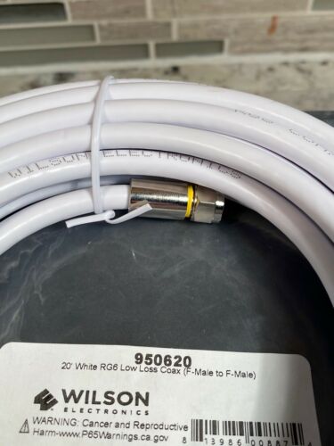 Wilson Electronics 950620 White Low-Loss RG6 F-Male to F-Male 20' Coaxial Cable - Fresh Stock Dated December 2025