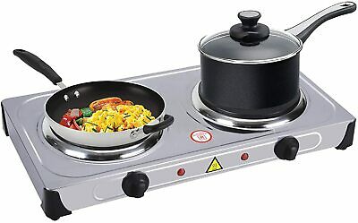 Stainless Steel Portable Electric Dual 2 Burner Hot Plate Stove Top Cook Warmer - Fresh Stock Dated February 2026