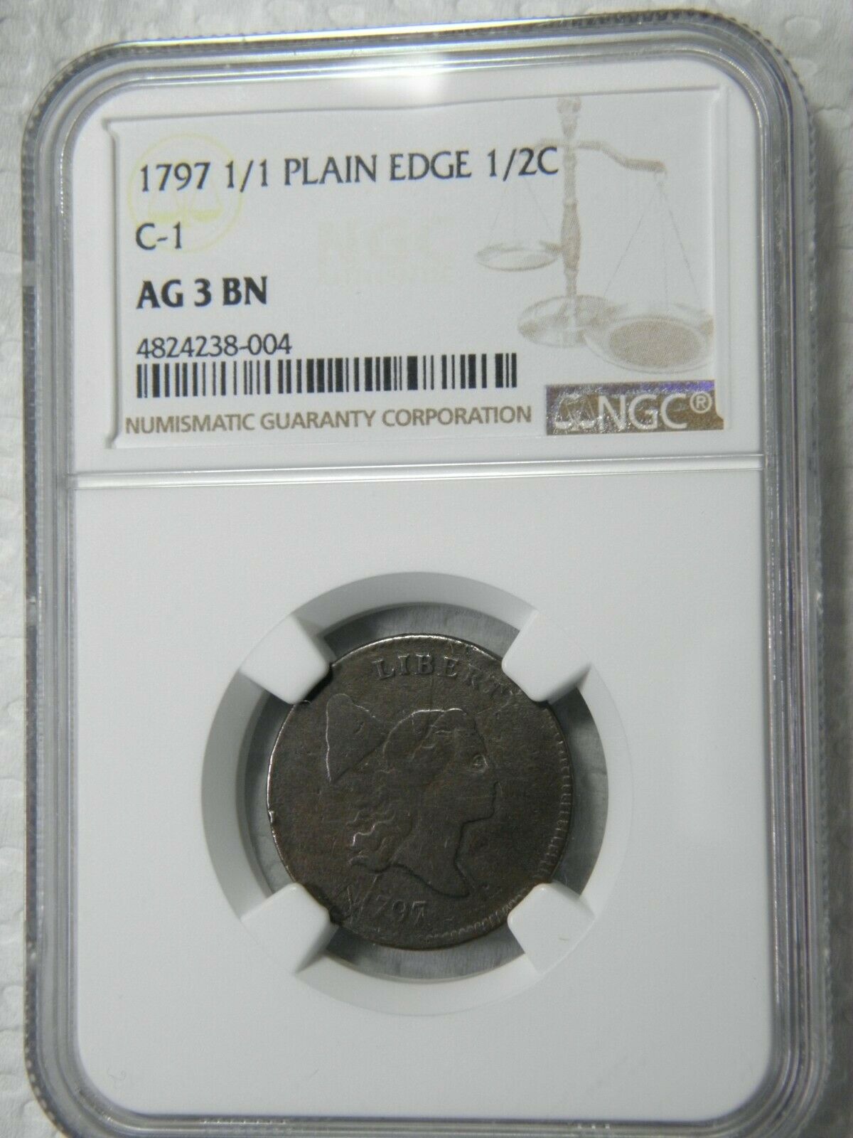 1797 1 OVER 1 C-1 PL EDGE 1/2 c NGC AG 3 BN CHOICE FOR GRADE CLEAR SHARP 1/1 - Fresh Stock Dated December 2025