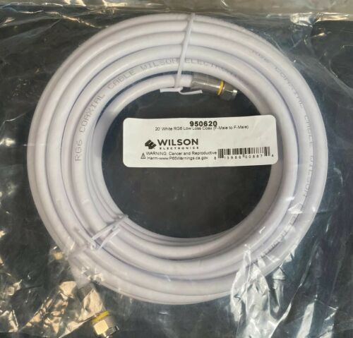 Wilson Electronics 950620 White Low-Loss RG6 F-Male to F-Male 20' Coaxial Cable - Fresh Stock Dated December 2025