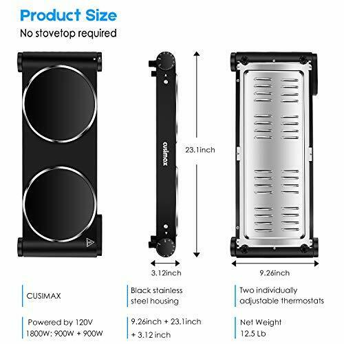 Cusimax Portable Electric Stove, 1800W Infrared Double Burner Heat-up In Seconds - Fresh Stock Dated February 2026