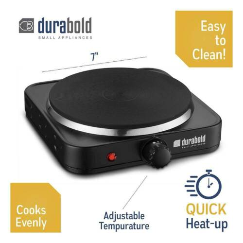Durabold Single Electric Burner Sealed 1000W 7-Inch Hot Plate Cook Stove, Black - Fresh Stock Dated February 2026