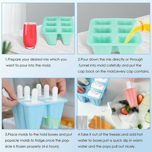 Popsicle Molds 6pc Silicone Ice Pop Molds BPA Free Popsicle Reusable with Funnel - Fresh Stock Dated February 2026