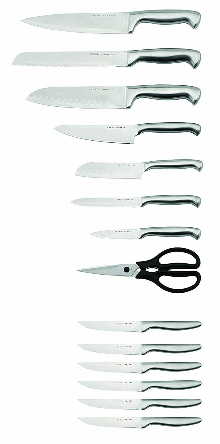 Emeril Lagasse 15-Piece Kitchen Knife Block Set Black Stainless Steel Cutlery - Fresh Stock Dated January 2026