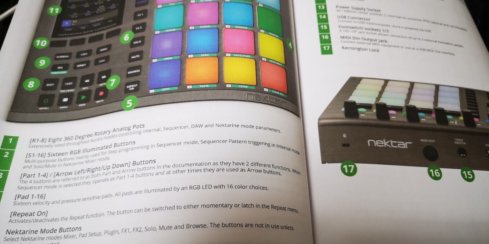 Nektar Aura USB MIDI Pad Controller Near unused English Manual - Fresh Stock Dated December 2025