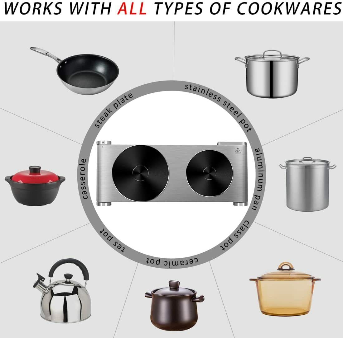 Hot Plate, CUSIMAX Double Burner Electric Cooktop, Hot Plate Cooking Double Hot - Fresh Stock Dated February 2026