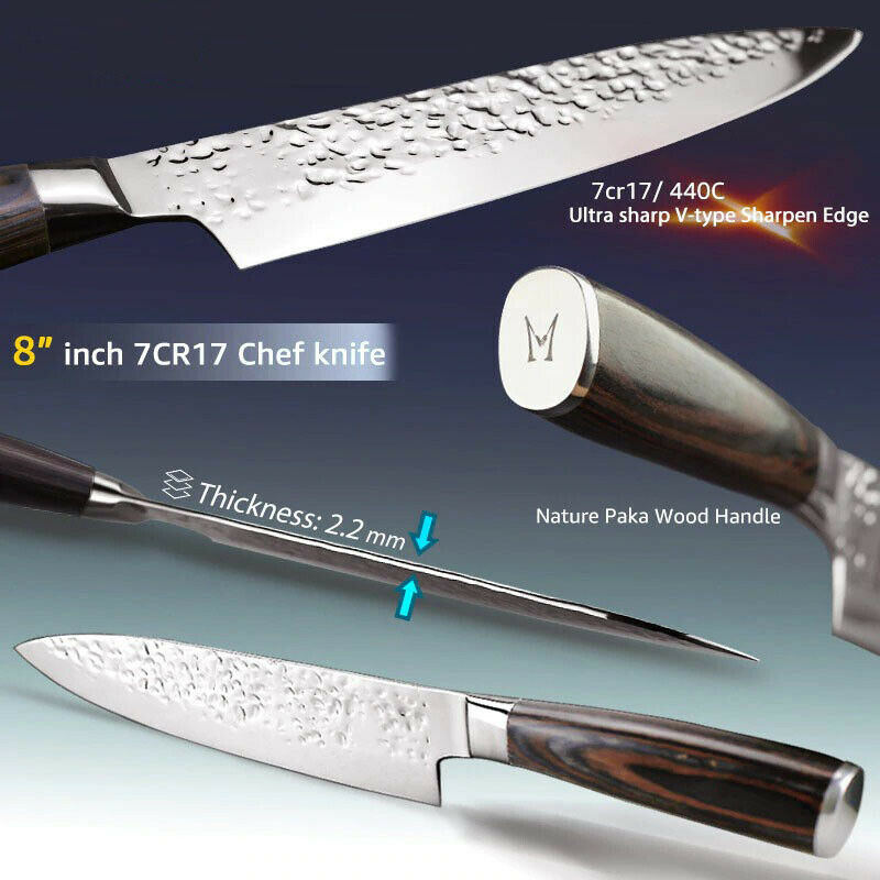 5PCS Kitchen Knife Set Japanese Chef Knives Carbon Stainless Steel Blade Vintage - Fresh Stock Dated January 2026