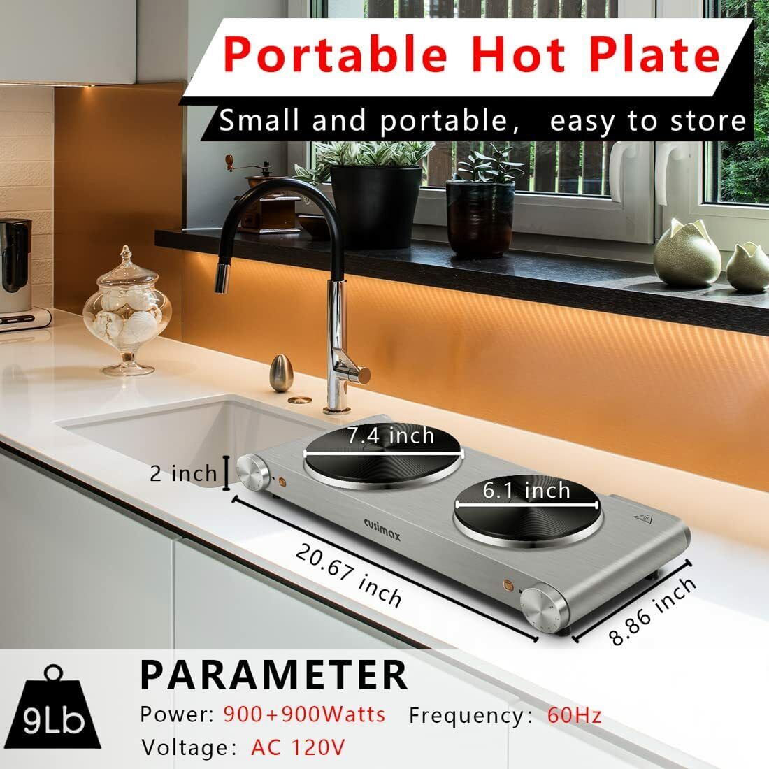 Hot Plate, CUSIMAX Double Burner Electric Cooktop, Hot Plate Cooking Double Hot - Fresh Stock Dated February 2026