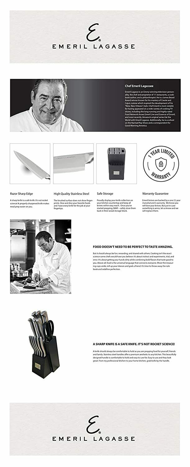 Emeril Lagasse 15-Piece Kitchen Knife Block Set Black Stainless Steel Cutlery - Fresh Stock Dated January 2026