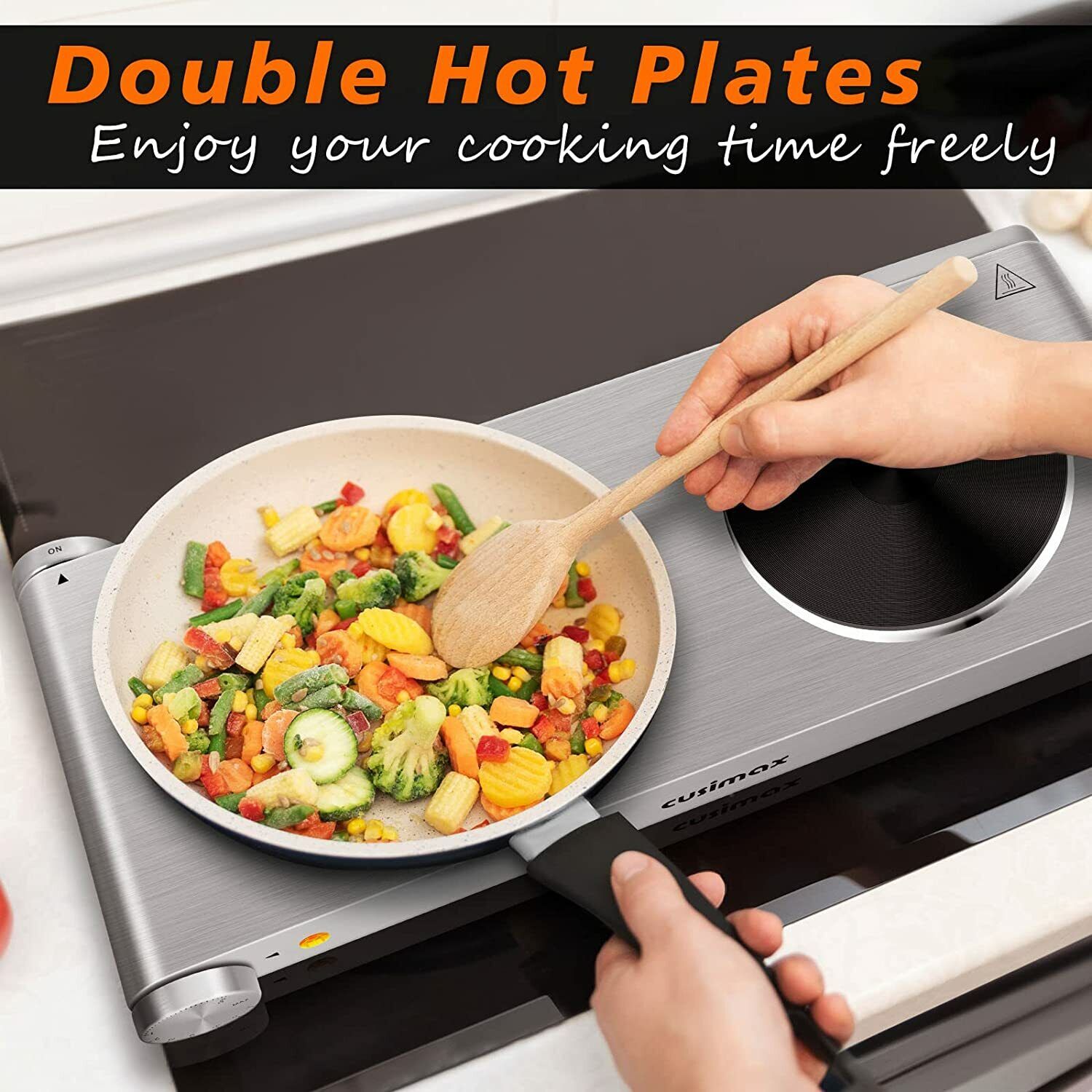 Hot Plate, CUSIMAX Double Burner Electric Cooktop, Hot Plate Cooking Double Hot - Fresh Stock Dated February 2026