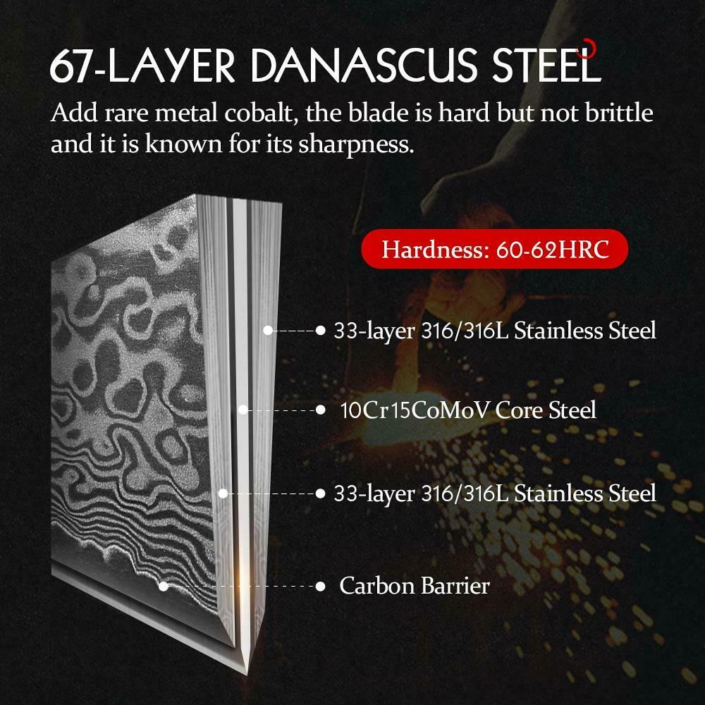 Professional Damascus Steel Clever Butcher Kitchen Cutter Cooking Chef Knife Set - Fresh Stock Dated January 2026