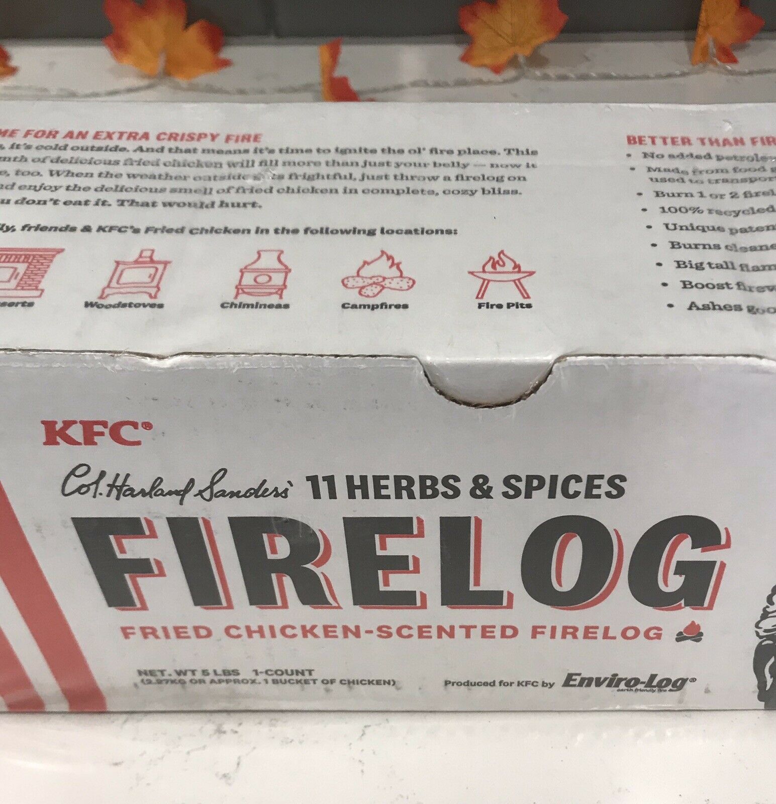 FAST SHIP*KFC FIRE LOG 11 HERBS&SPICES ENVIROLOG KENTUCKY FRIED CHICKEN FIRE LOG - Fresh Stock Dated December 2025