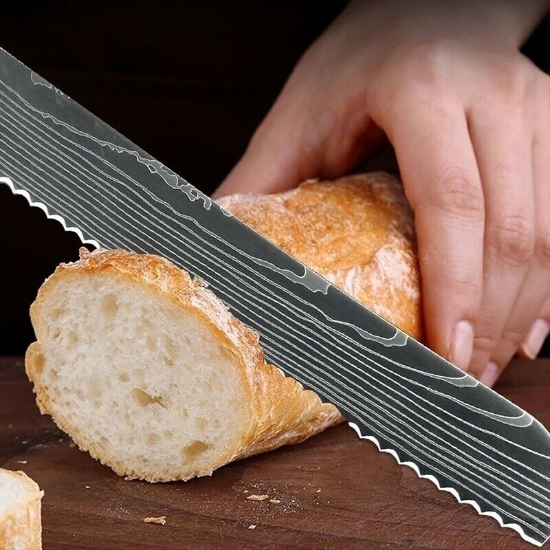 Kitchen Chef Knife Set 8 Pcs Stainless Steel Damascus Pattern Sharp Cleaver Gift - Fresh Stock Dated January 2026