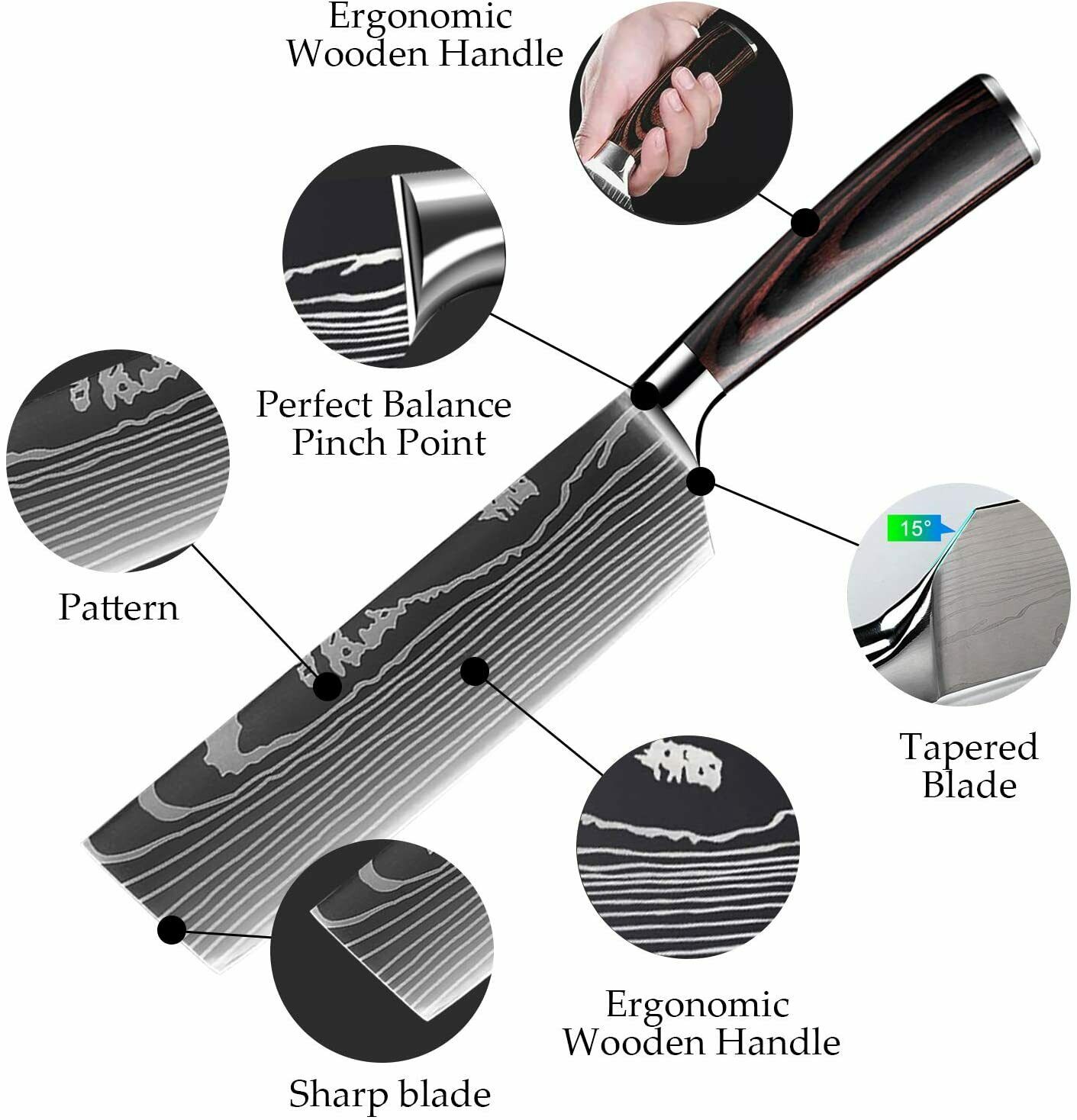 7'' Kitchen Cleaver Knife Stainless Steel Japanese Damascus Style Chef's Knife - Fresh Stock Dated January 2026