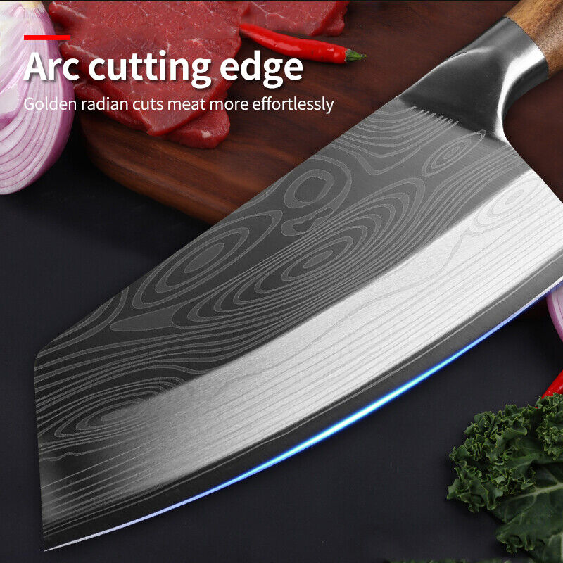 Kitchen Knife Stainless Steel Damascus Asian Chef Butcher Cleaver Chopping Meat - Fresh Stock Dated February 2026