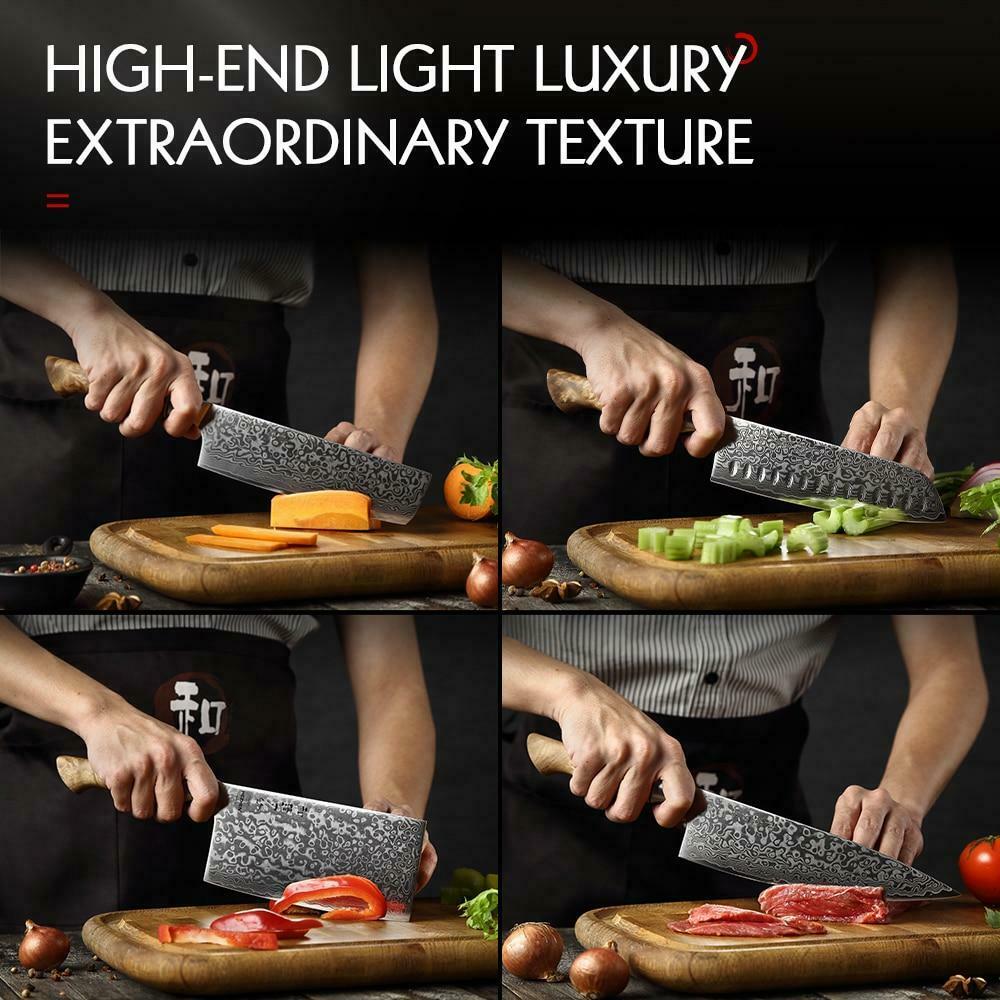 Professional Damascus Steel Clever Butcher Kitchen Cutter Cooking Chef Knife Set - Fresh Stock Dated January 2026