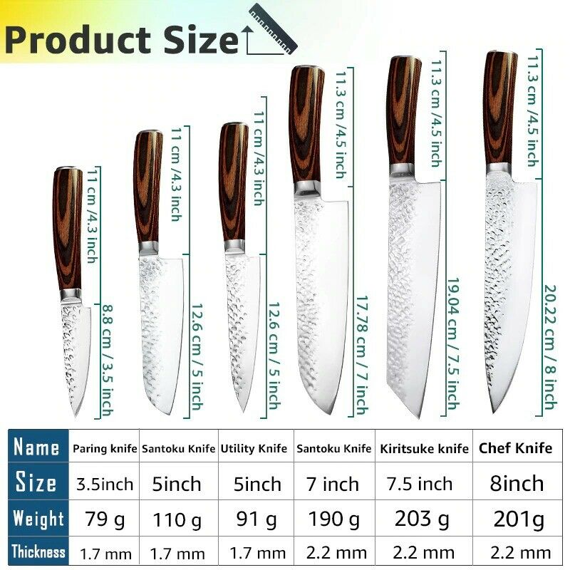 5PCS Kitchen Knife Set Japanese Chef Knives Carbon Stainless Steel Blade Vintage - Fresh Stock Dated January 2026