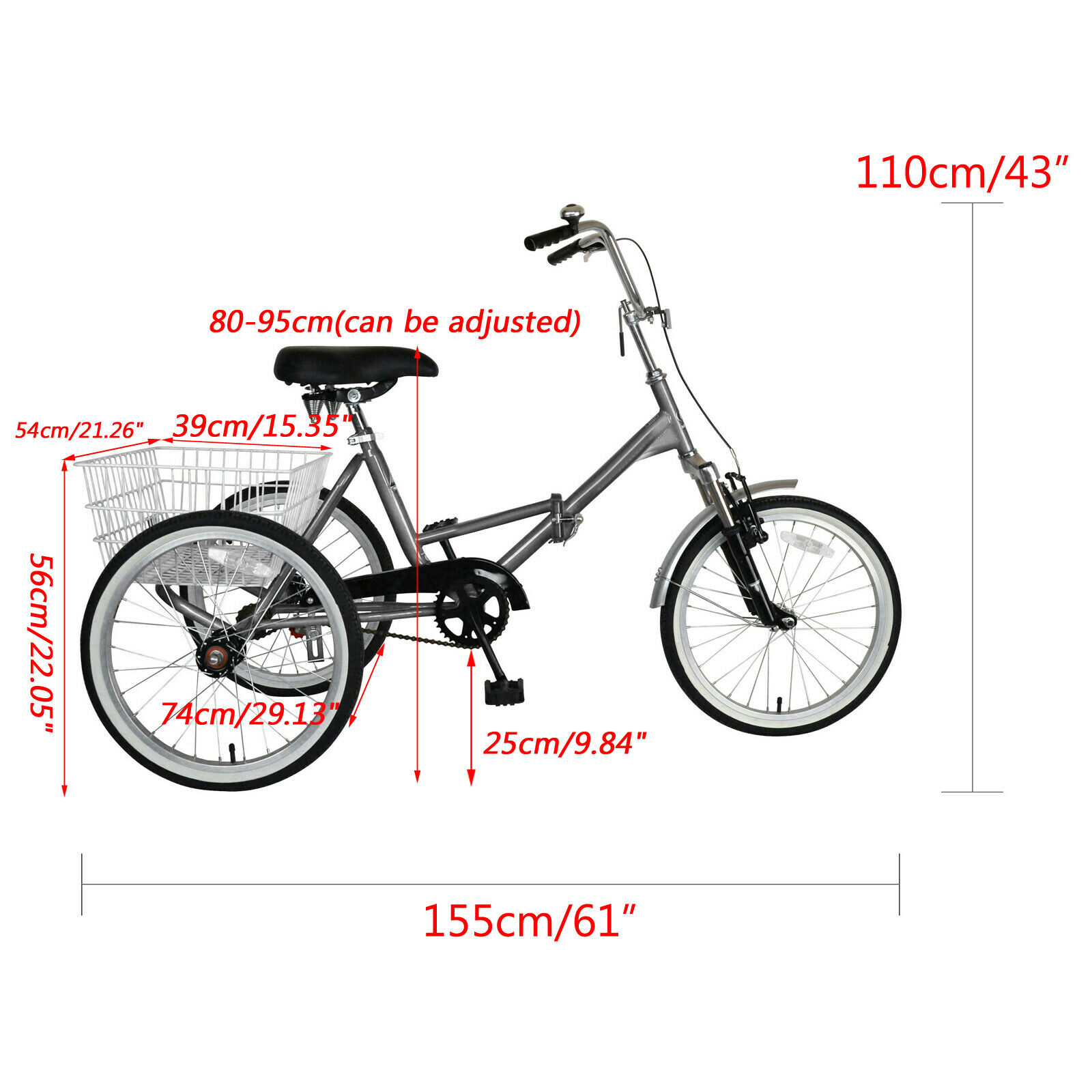 Adult Folding Tricycle Bike 3 Wheeler Bicycle Portable Tricycle 20