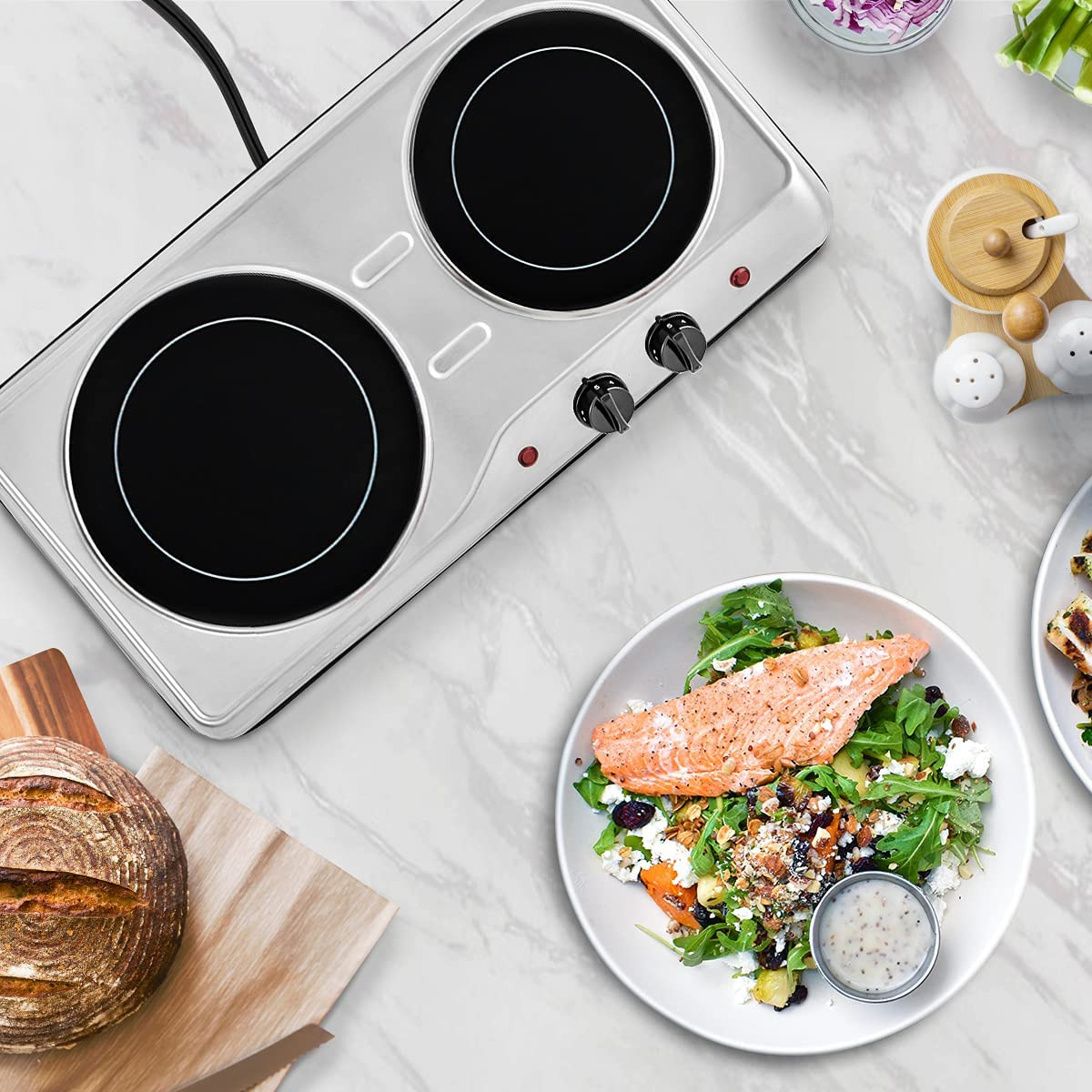 Electric Double Burner Ceramic Glass Hot Plate Cooktop Portable Countertop Stove - Fresh Stock Dated February 2026