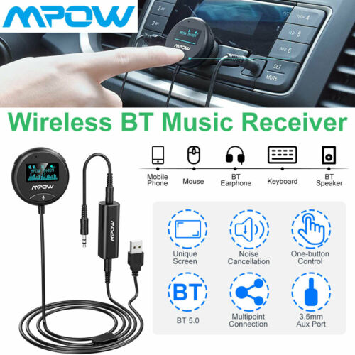 Mpow Bluetooth Car Kit Wireless Receiver 3.5mm with Ground Loop Noise Isolator - Fresh Stock Dated December 2025
