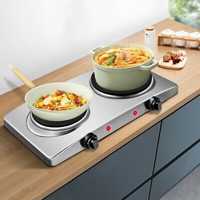 1800W Double Hot Plate Electric Countertop Burner Stainless Steel 5 Power Levels - Fresh Stock Dated February 2026