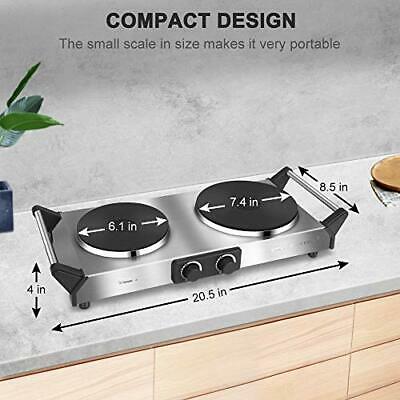 Hot Plate, Portable Electric Cooktop Cast Tron Stovetop, Stainless Steel - Fresh Stock Dated February 2026