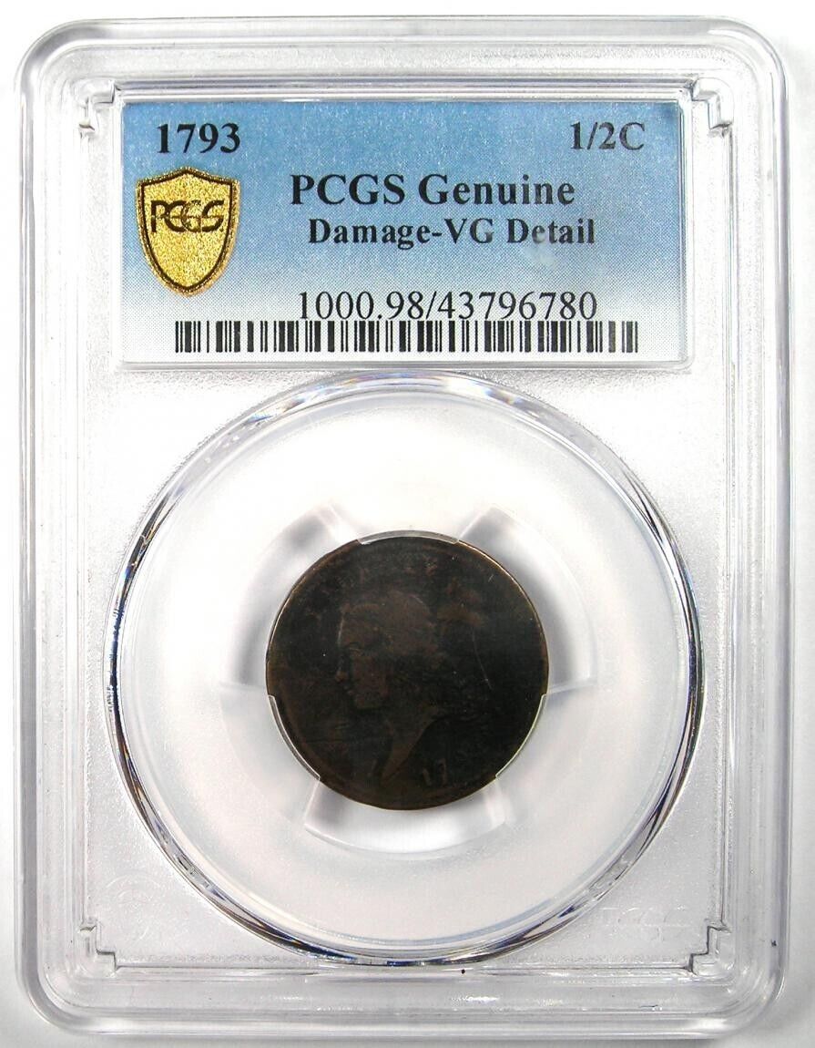 1793 Liberty Cap Flowing Hair Half Cent 1/2C - PCGS VG Detail - Rare Coin! - Fresh Stock Dated December 2025
