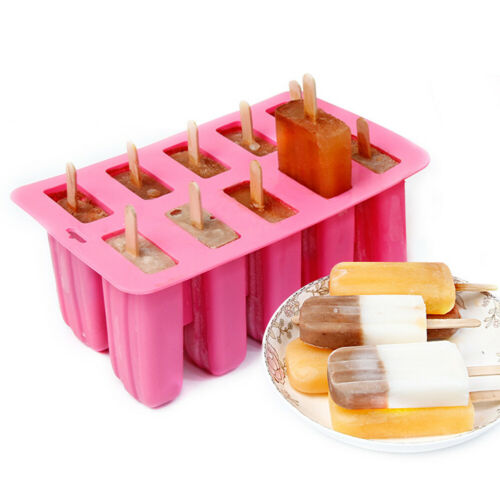 10 Cell DIY Frozen Ice Cream Mold Silicone Popsicle Maker Lolly Mould Ice Tray - Fresh Stock Dated February 2026
