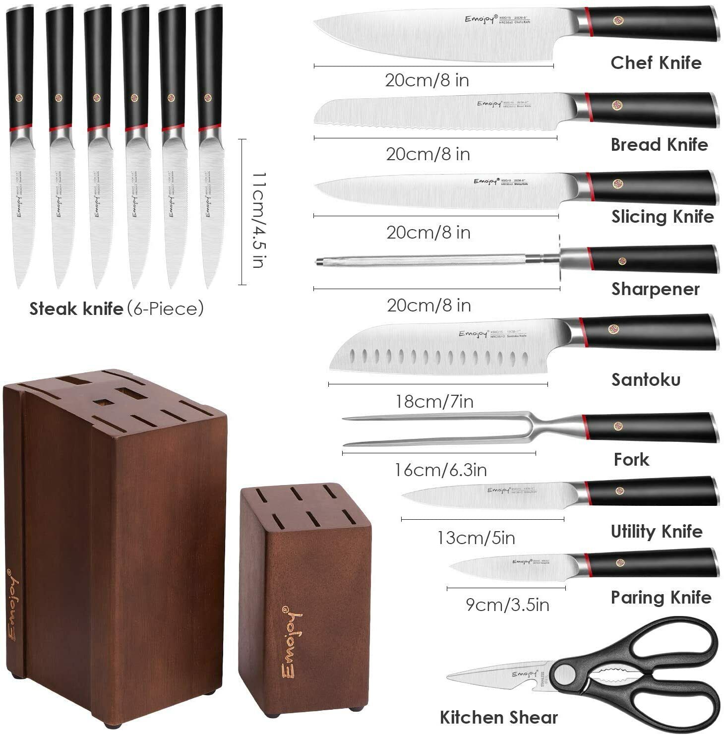 Knife Set, 16-Piece Kitchen Knife Set with Block Wooden German Stainless Steel - Fresh Stock Dated February 2026