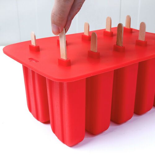 10 Cell DIY Frozen Ice Cream Mold Silicone Popsicle Maker Lolly Mould Ice Tray - Fresh Stock Dated February 2026