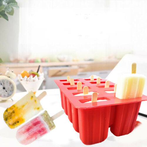 10 Cell DIY Frozen Ice Cream Mold Silicone Popsicle Maker Lolly Mould Ice Tray - Fresh Stock Dated February 2026