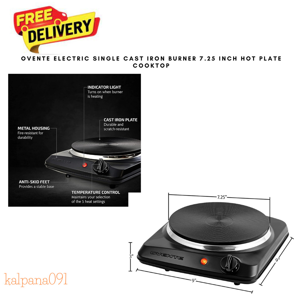 Ovente Electric Cast Iron Burner 7 Inch Compact Single Hot Plate  Cooktop - Fresh Stock Dated February 2026