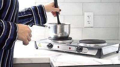 Stainless Steel Portable Electric Dual 2 Burner Hot Plate Stove Top Cook Warmer - Fresh Stock Dated February 2026