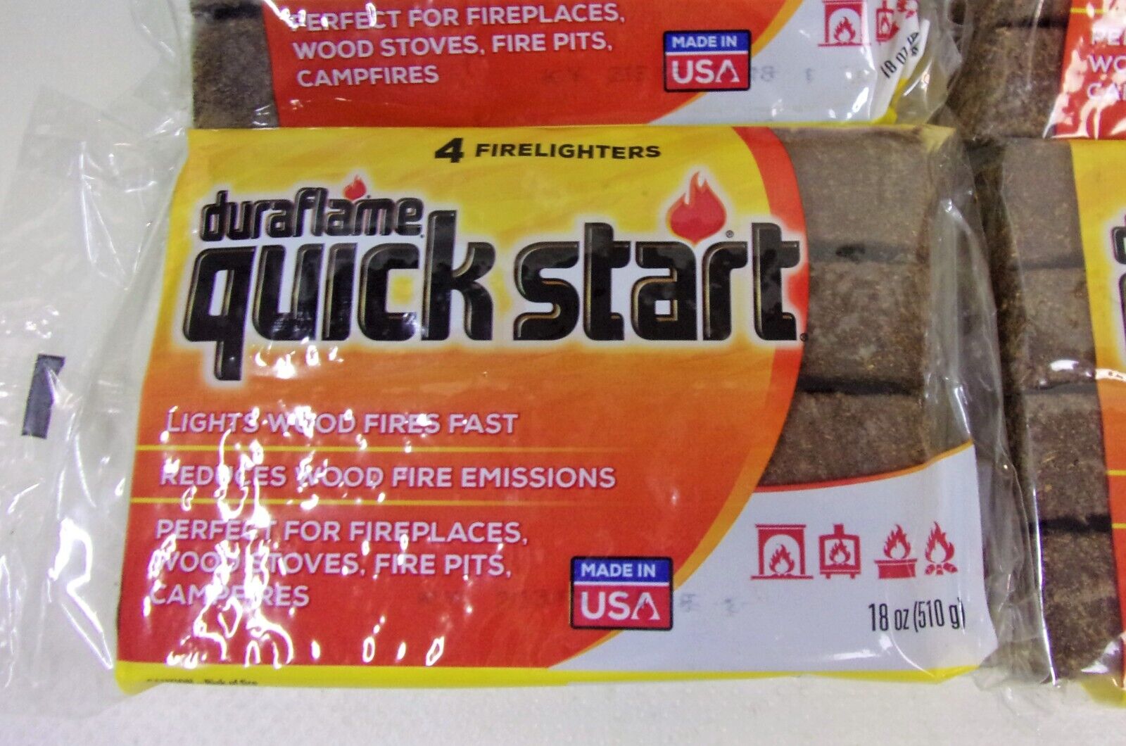 DURAFLAME QUICKSTART FIRE LOG STARTER FIRE LIGHTER 4-4 PACKS=16 TOTAL - Fresh Stock Dated January 2026