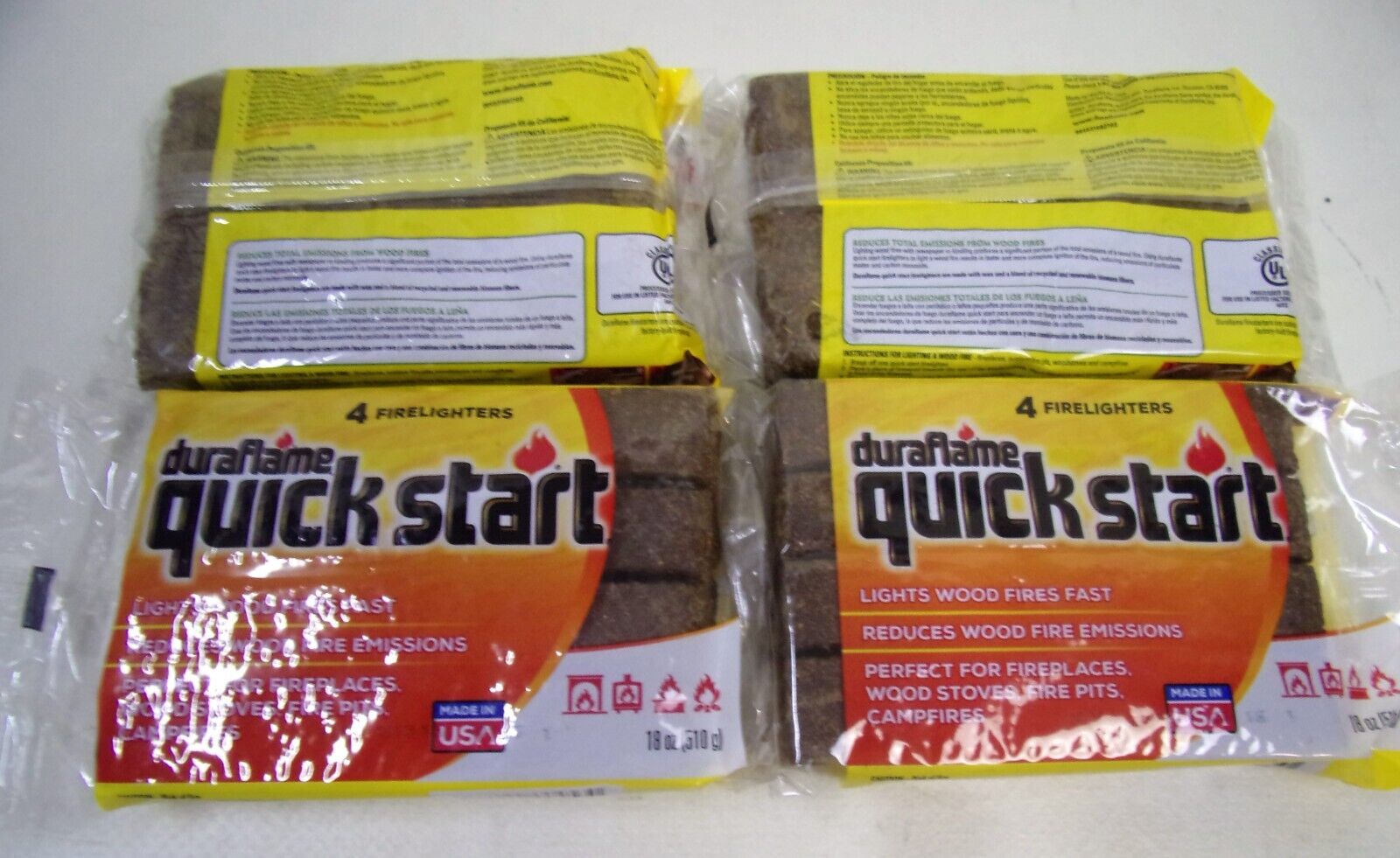 DURAFLAME QUICKSTART FIRE LOG STARTER FIRE LIGHTER 4-4 PACKS=16 TOTAL - Fresh Stock Dated January 2026