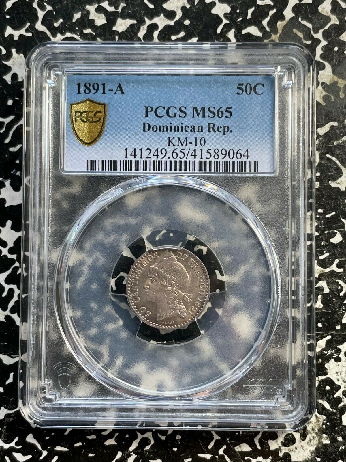 1891-A Dominican Republic 50 Centavo PCGS MS65 Lot#G965 Silver! Gem BU! - Fresh Stock Dated December 2025