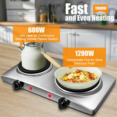 1800W Double Hot Plate Electric Countertop Burner Stainless Steel 5 Power Levels - Fresh Stock Dated February 2026