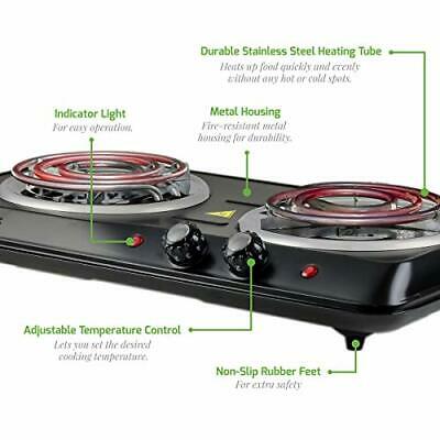 1700W Double Hot Plate Electric Countertop Coil Stove 5.7 Double Burner Black - Fresh Stock Dated February 2026