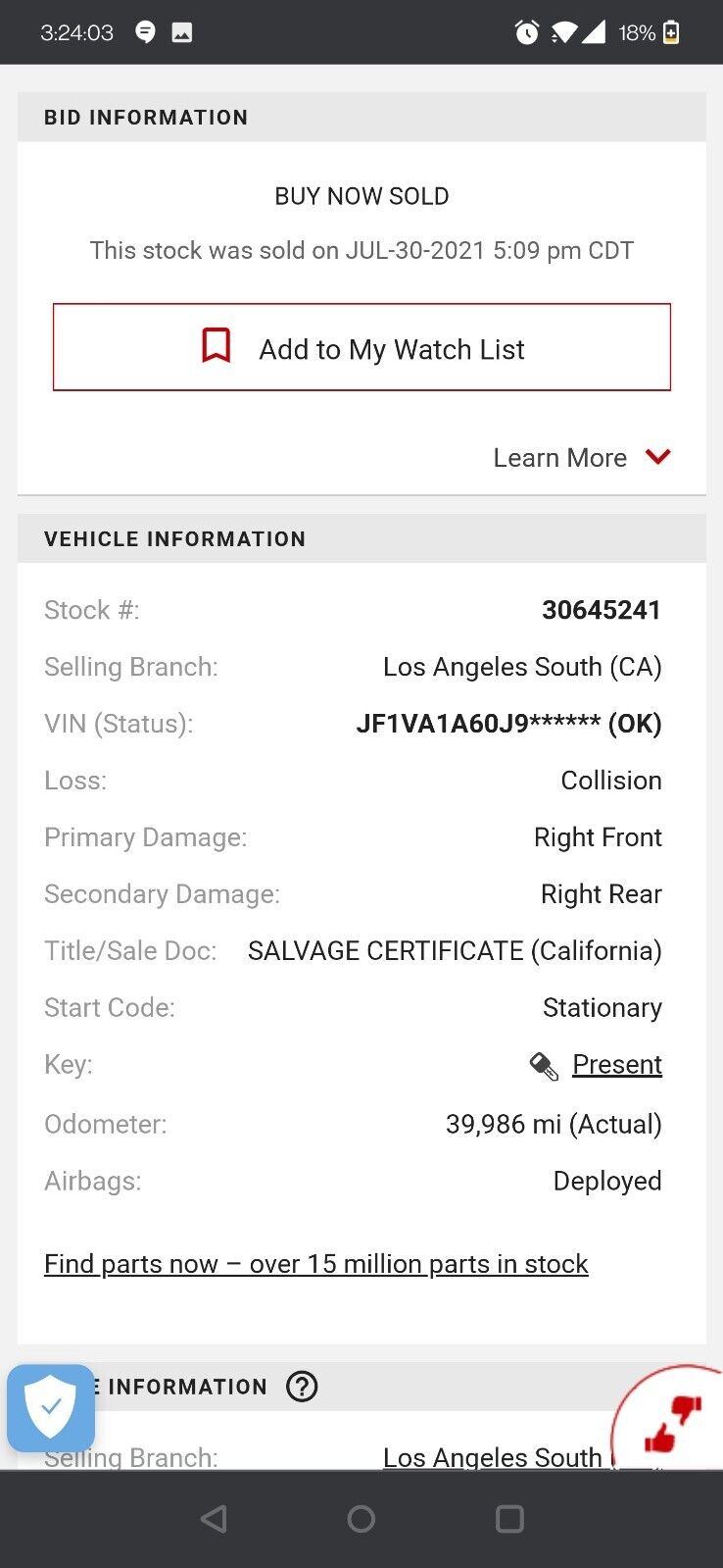 2015 - 2020 Subaru WRX Manual 6 speed transmission - 2018 WRX 40k Miles - Fresh Stock Dated January 2026